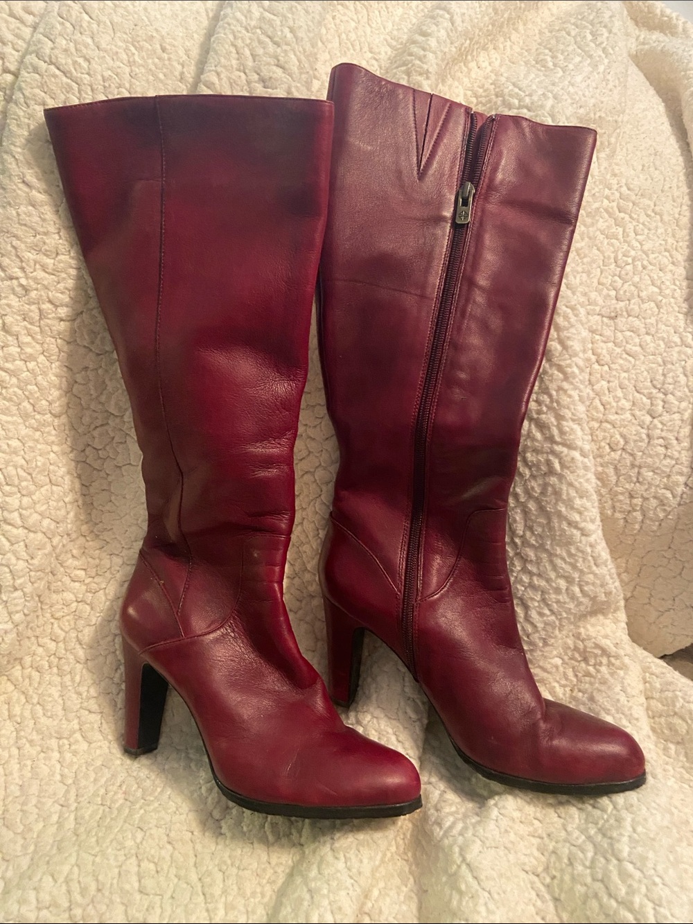 ANTONIO MELANI Burgundy Leather Knee-High Boots